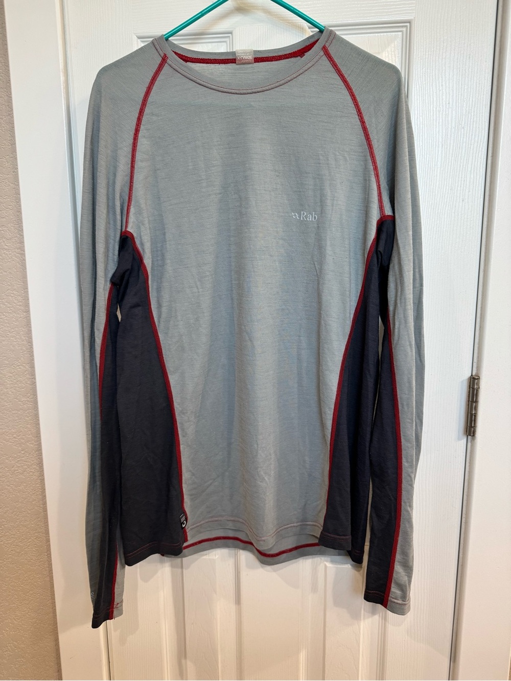 Rab Men’s Long-Sleeve Gray Base Layer with Navy Panels